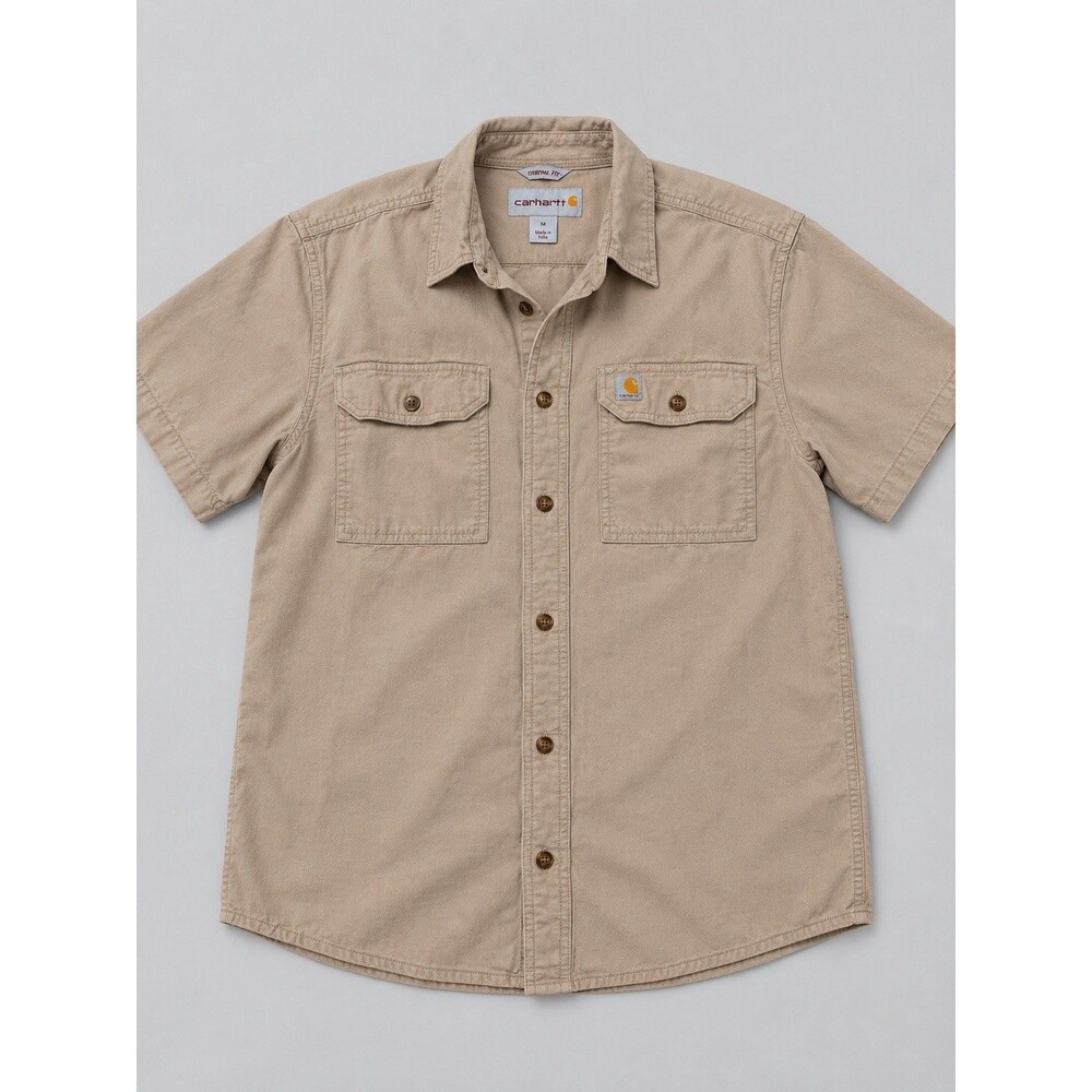 : Carhartt Original Fit Men’s Medium Tan Short Sleeve Button Up Work Shirt
